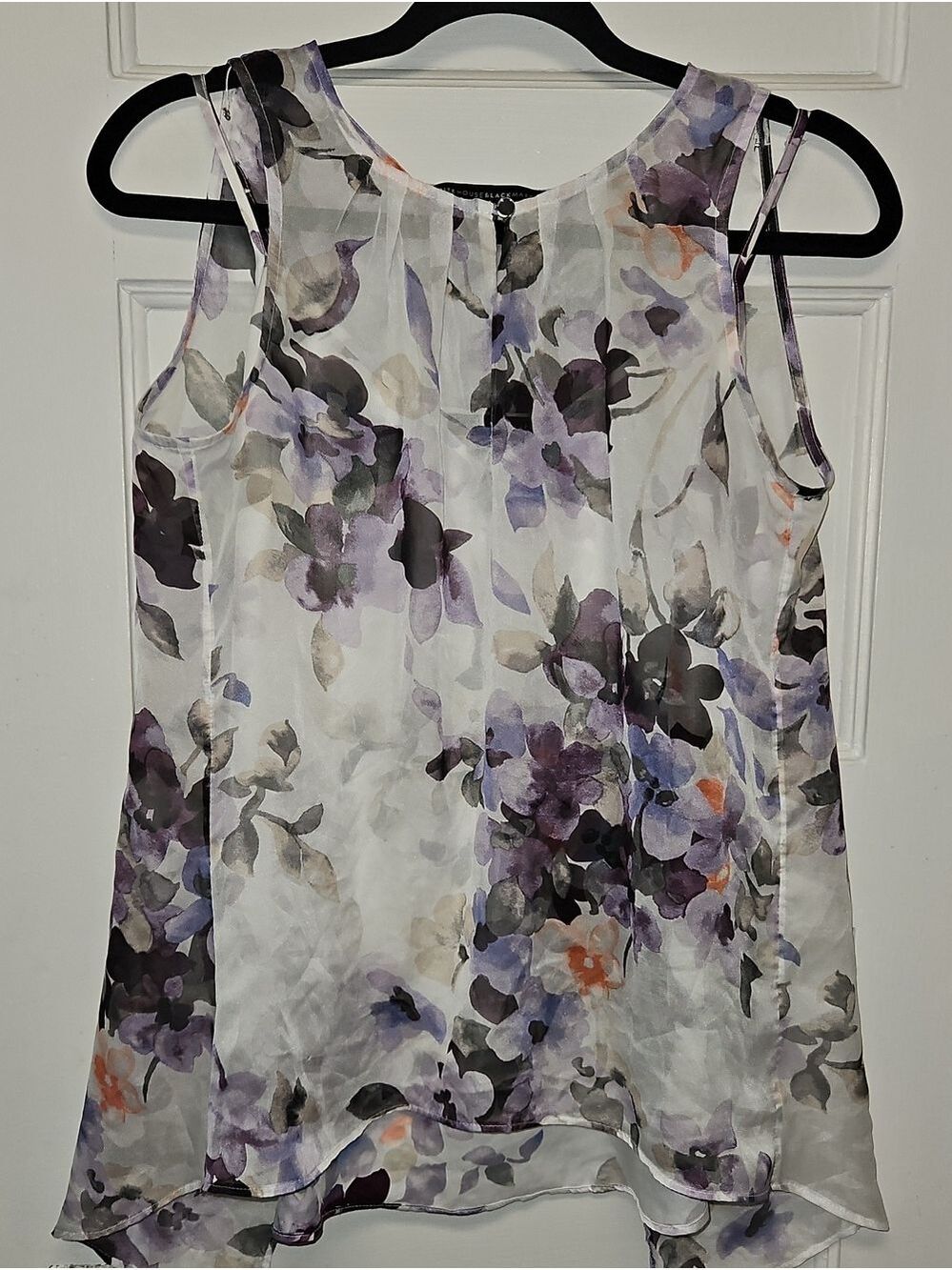 White House Black Market Sheer Floral Sleeveless Camisole in White and Purple